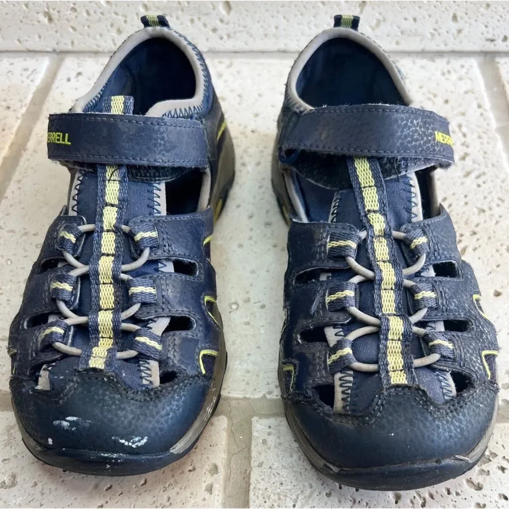 Merrell Kids Hydro H2O Hiker Sport Sandals Navy Lime Mesh Leather Sz 3